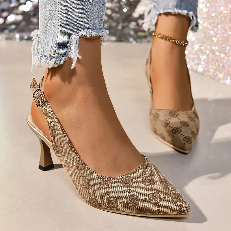 Pointy toe slingbacks pumps flats shoes horsebit buckle stiletto heels sandals 10.5cm womens high heeled sandals luxury designer dress shoes