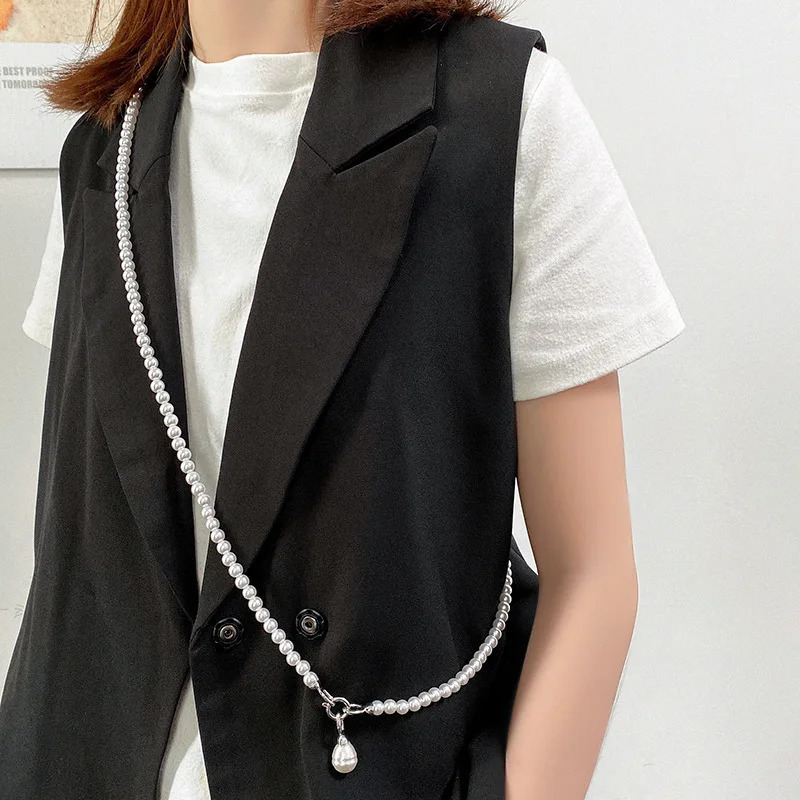 Elegant Pearl Pendant Necklace for Women Waist Chain Ins High-end Cool Wind Suit Diagonal Shoulder Decoration Chain Festival 250409