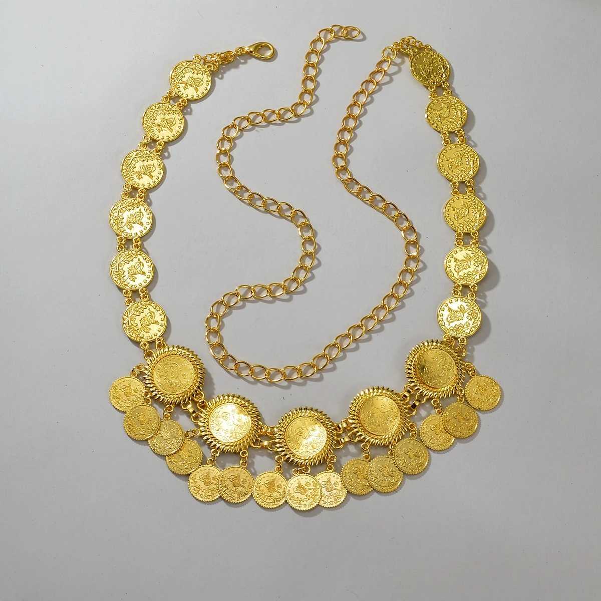 New Fashion Waist Chain Afghan Kurdish Jewelry Belt Gold Color Coin Tassel Waist Necklace For Wen Skirt Accessories X250410
