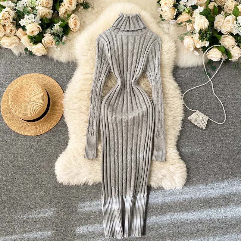 Seoulish Autumn Winter Twist Womens Wrap Knitted Dresses Long Sleeve Sheath Knitwear Office Bodycon Dress Female 251110