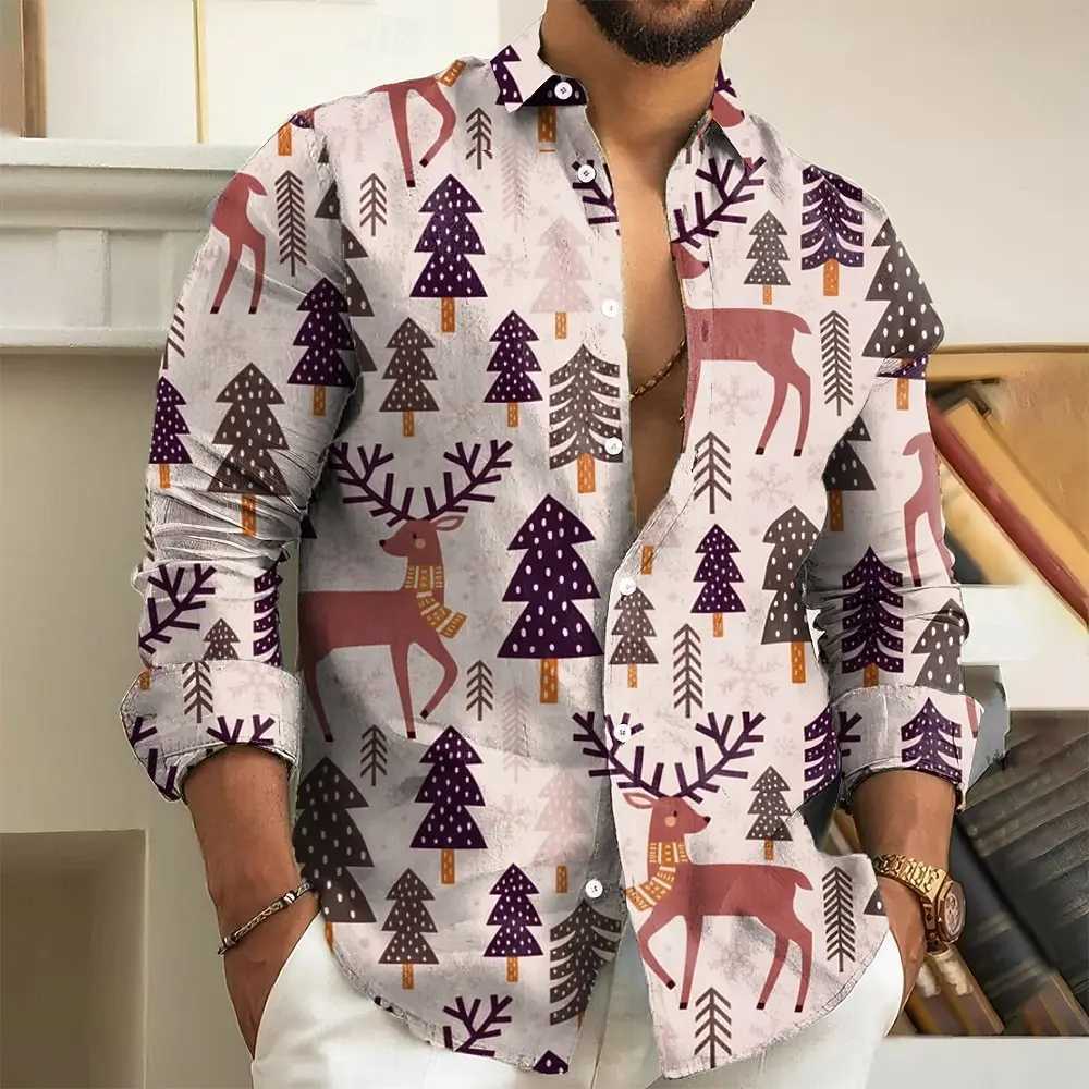 Christmas Mens Tree Reindeer Snowflake Shirt Button Up Shirt Long Sve Retro Casual Daily Turndown 3D Print Collared Shirts Q251110