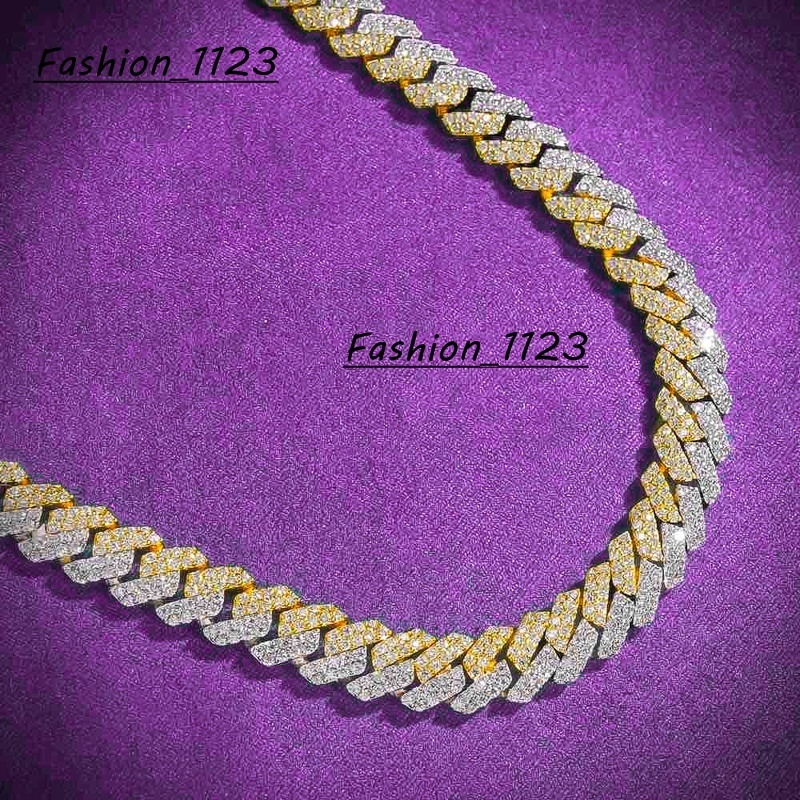 10MM 12MM Pass Diamond Tester Hip Hop D Color Split Two Tone Moissanite Mens Cuban Link Chain With 925 Sterling Silver GRA