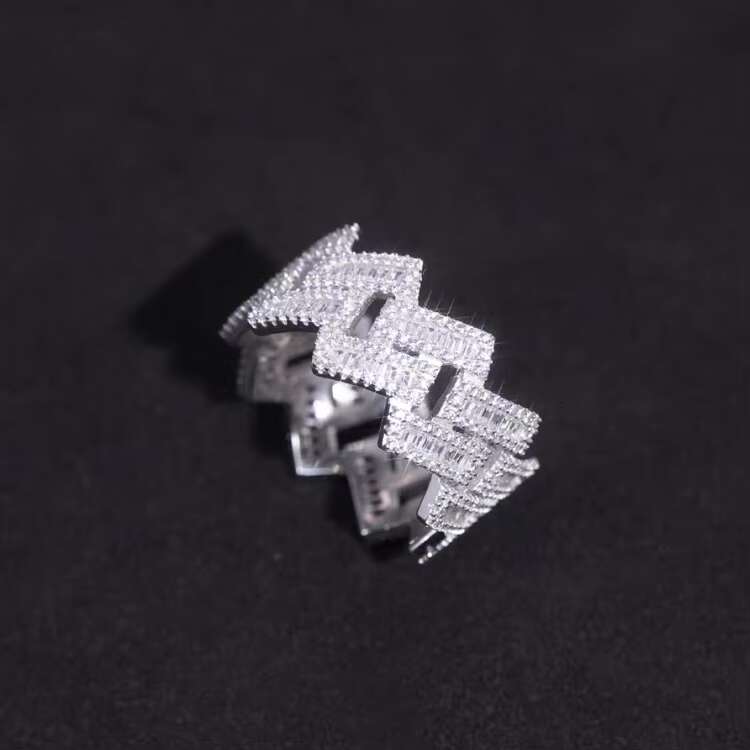 Hip Hop Men Women Fine Jewelry Iced Out Gold Plated 925 Sterling Silver VVS Baguette Moissanite Diamond Cuban Link Ring