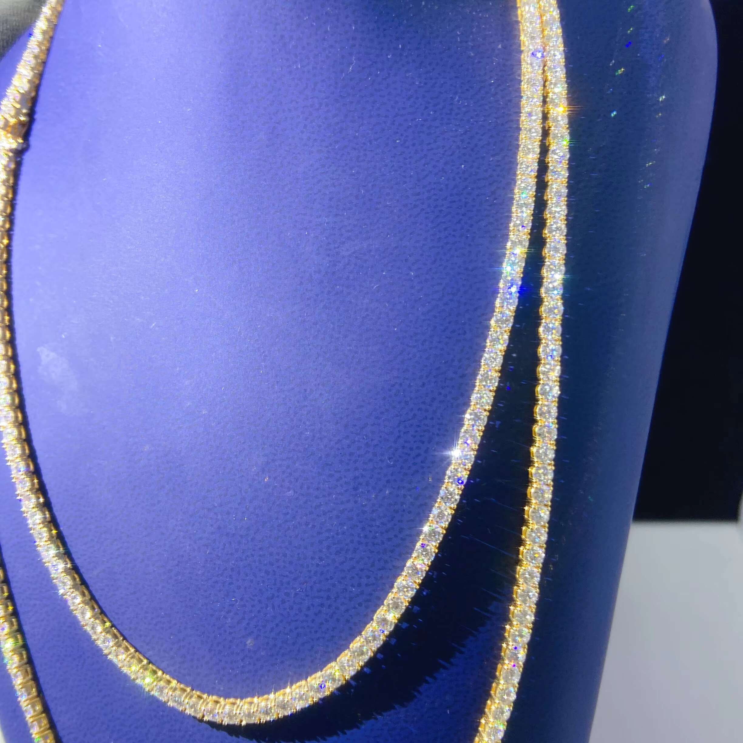 Hot Selling 3MM 10K 14K 18K Real Solid Gold VVS Moissanite Jewelry Chain Men Tennis Chain