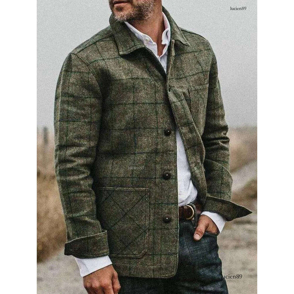 Men's Jackets Winter Fashion Retro Style Polo Collar Plaid Coat 2024 Loose Clothing For Men