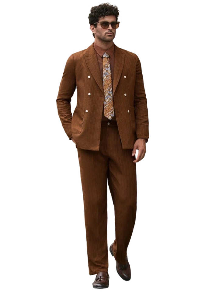 Classic Men Suit 2 Pieces Jacket Pants Double Breasted Peaked Lapel Casual Occasion Street Photography Party Customized