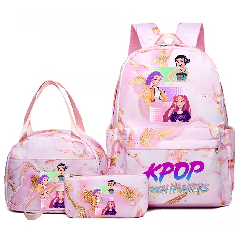 Custom 3Pcs Kpop Demon Hunters Cartoon Backpack for Girls Students Aesthetic Bookbag Large Laptop Bag for Casual Travel Daypacks