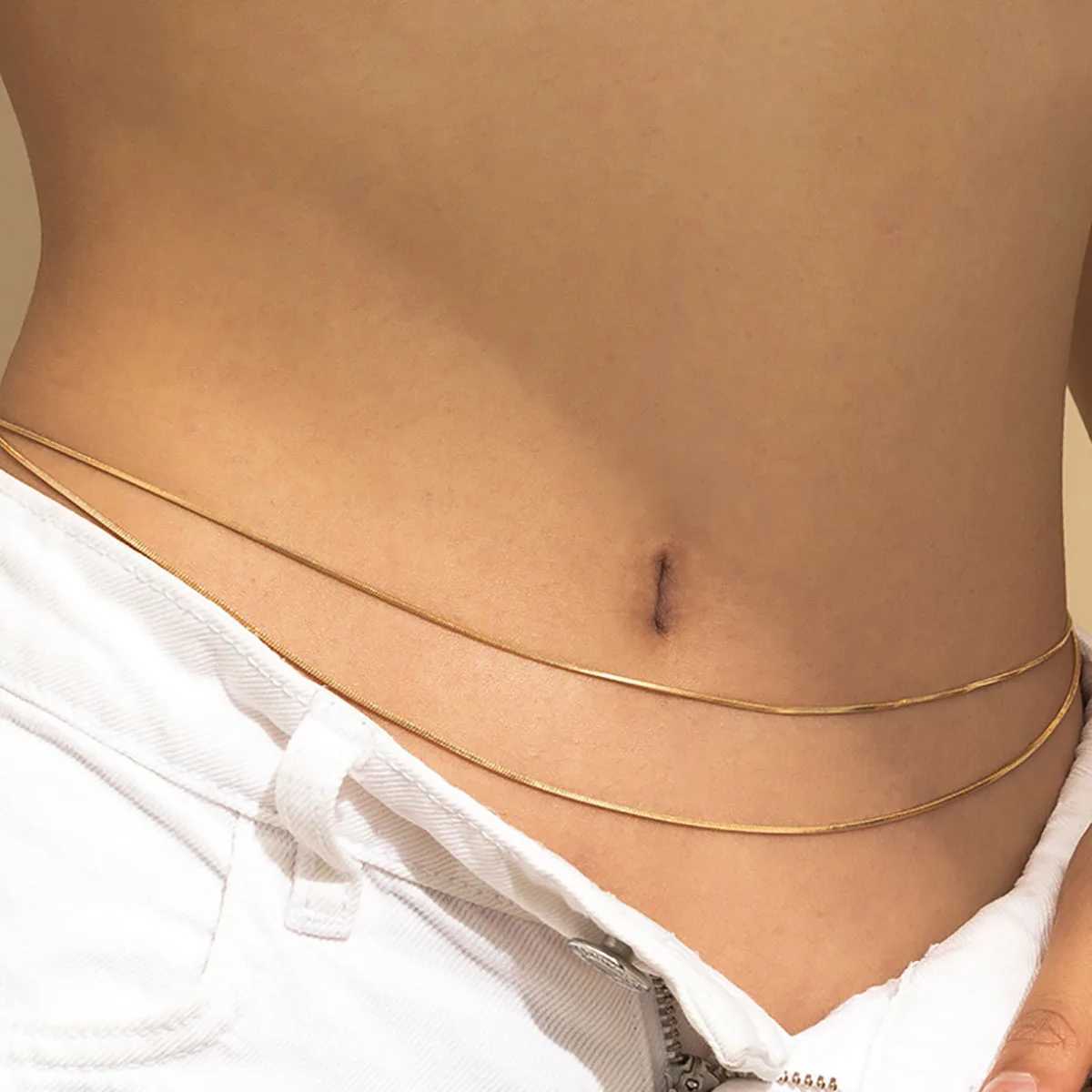Summer beach gold metal thin snake chain waist chain retro women 2021 Mtilayer bikini girl body fashion jewelry X250410