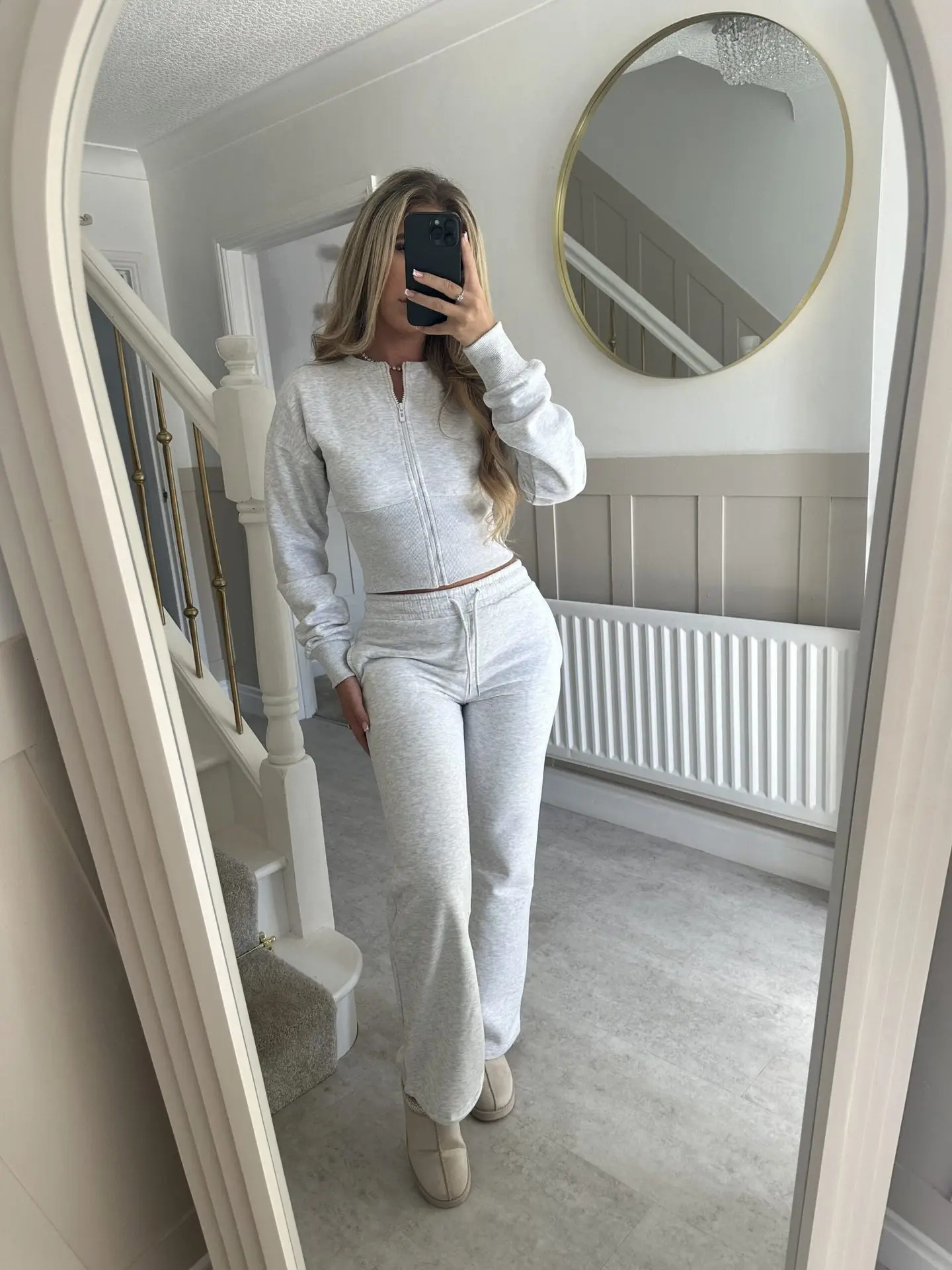 Fashion Set For Women Autumn Slim O Neck Zipper Coat Top Wide Leg Pants Two Piece Leisure Sportswear Sets Outfits 251110