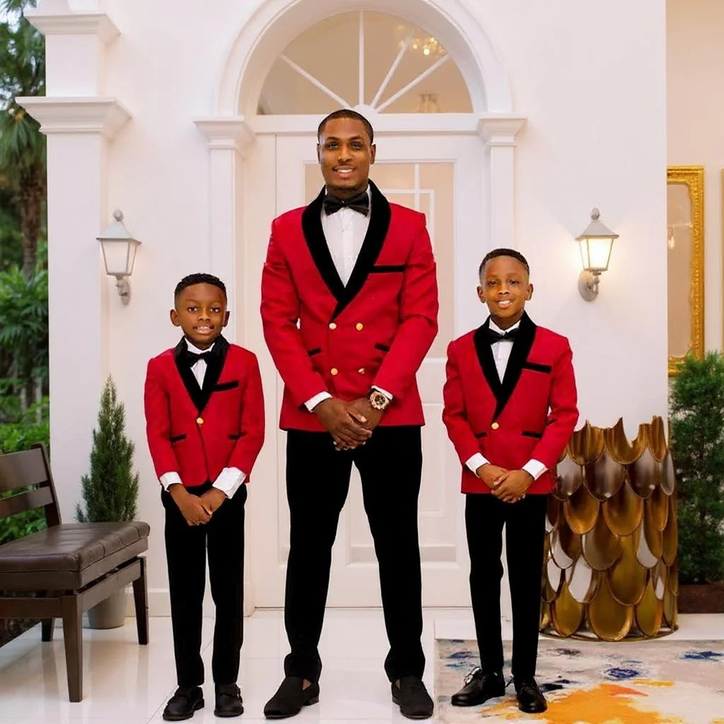 Foral Formal Suits for Father and Son Wedding Fashion 2 Pieces Family Outfits Double Breasted Groom Tuxedo Boy Suit 251104