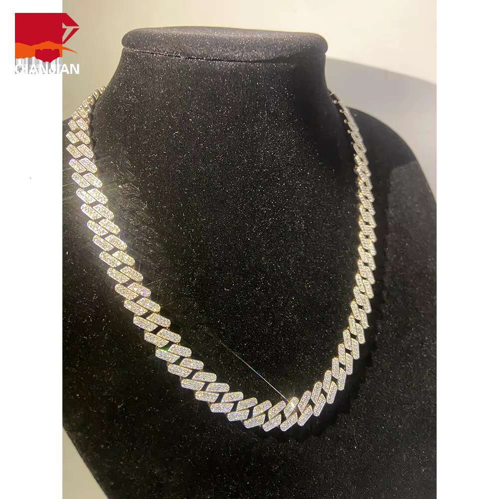 100% Pass the Diamond Tester Moissanite Cuban Chain 925 Silver VVS Moissanite Diamond Necklace Link for Men/women