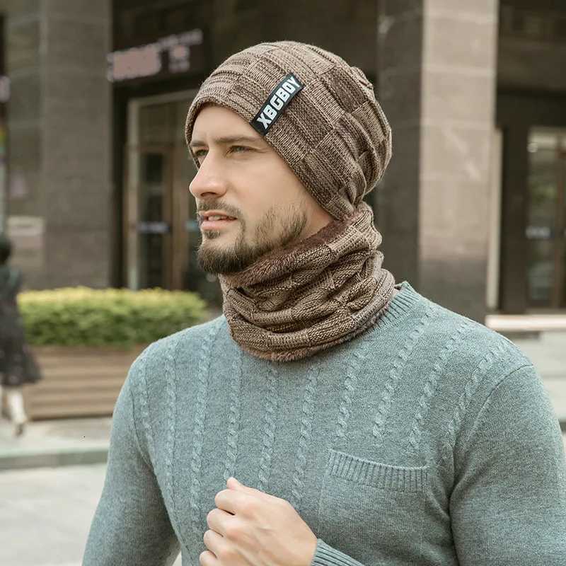 Men Women Winter Hat Scarf Setfor Plus Velvet Pullover Hat Scarf Suit Lined Thick Warm Beanie Hat Outdoor Male Knitted Hat CapsXJ251110