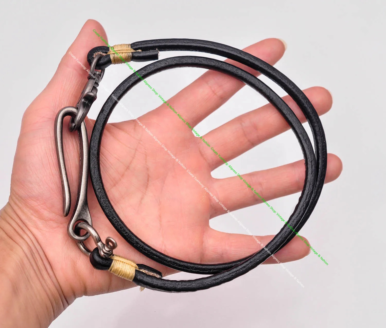1530 inch handmade long motorcycle truck black thick Veg cowhide ordinary leather keychain jeans wallet chain with hook buckle 250410
