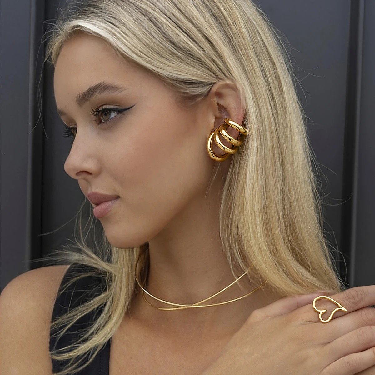 Youthway Gold Four-layer Stainless Steel Earrings Metal Waterproof Unique Fashion Trendy Jewelry Women Gift 250409