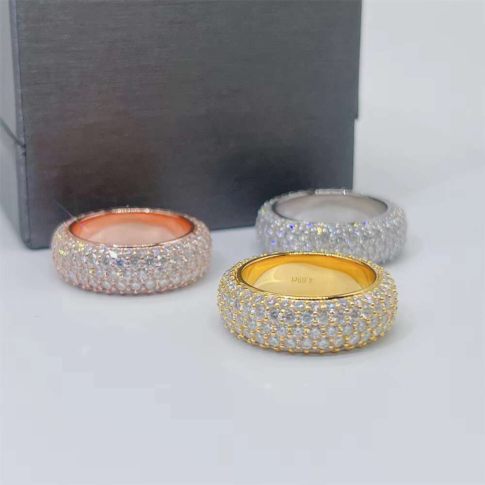 Luxury Personalized Factory High Quality Hip Hop Vvs Moissanite 5 Rows 925 Silver Mens Eternity Ring Band for Men Women