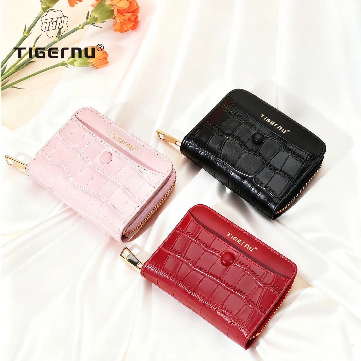 Tigernu Womans Wallets Pink Card Wallet Purses For Woman Genuine Leather Coin Purses Light Women Card Holders Female Card Bags R251110