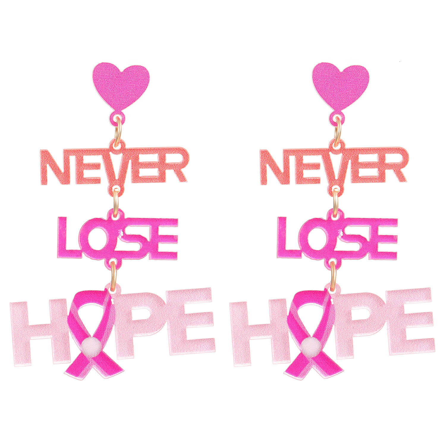 Acrylic English Letter Heart Pink Ribbon Long Breast Care Earrings for Women