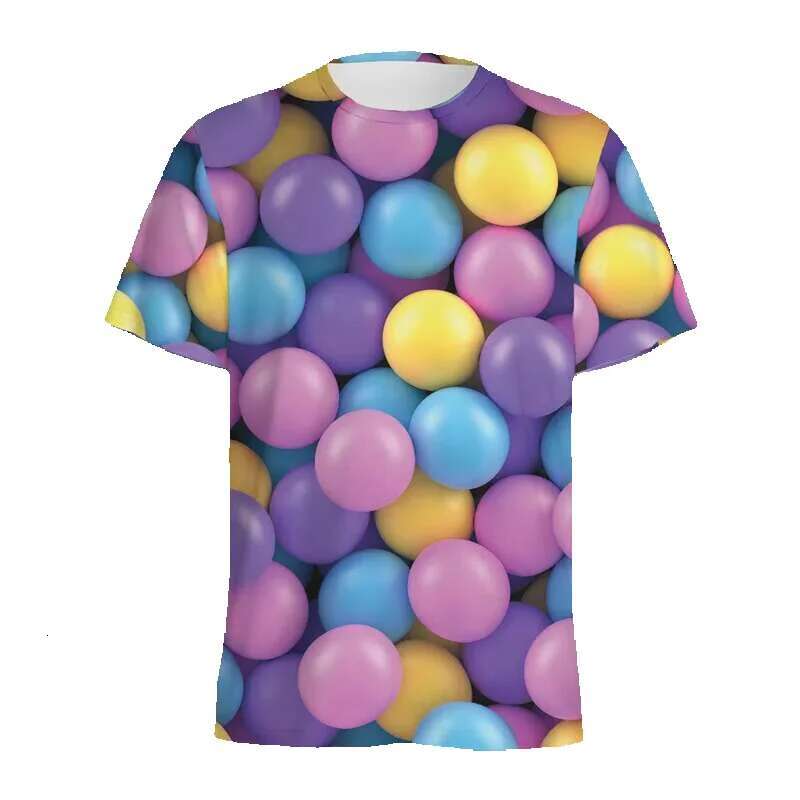 Summer round neck short sleeved colorful pattern men's full printed candy casual oversized T-shirt