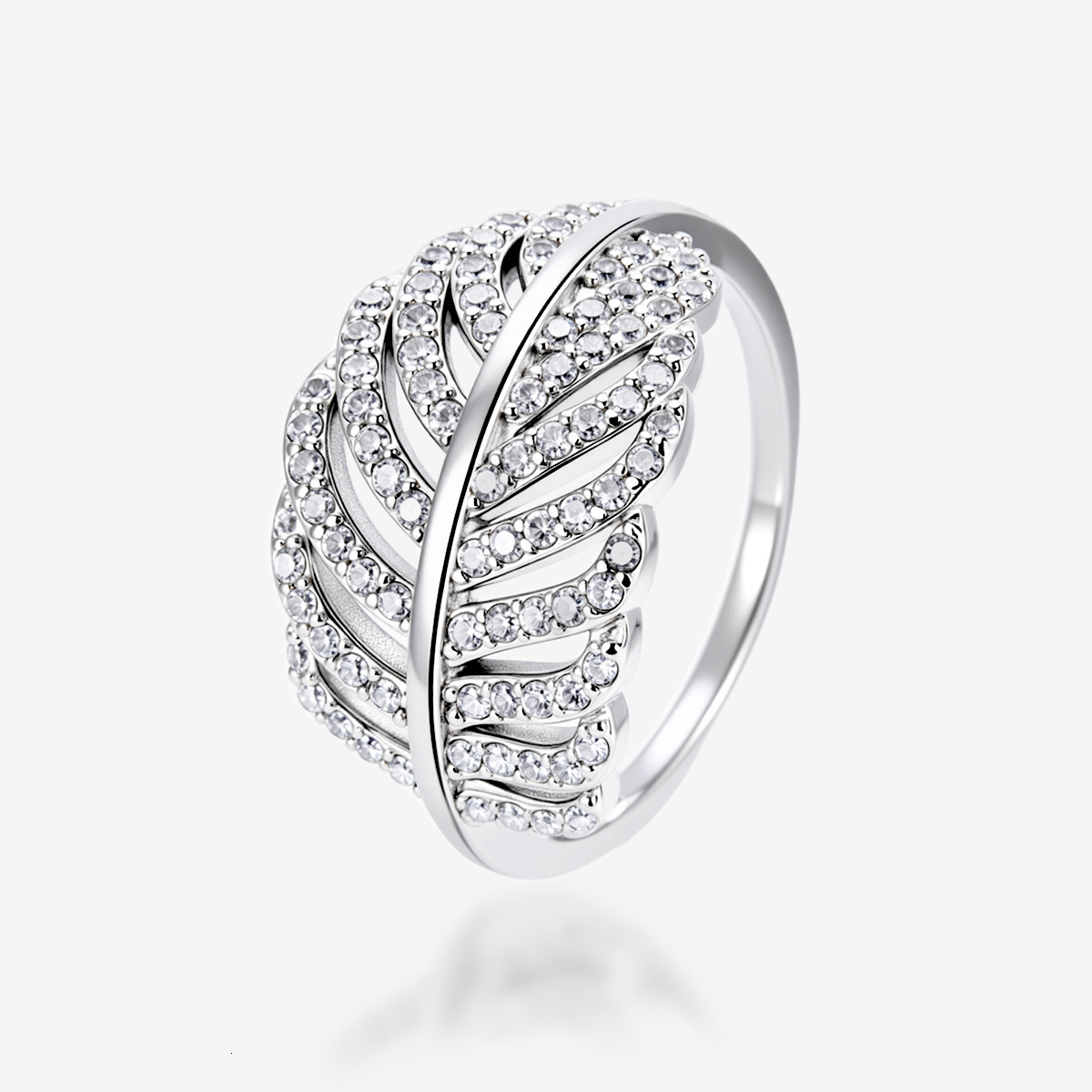 Light Luxury S925 Sterling fashion ring Silver Full Diamond Feather Ring Designer Ring Women's Designer Zircon Leaf Ring Wholesale Cross-Border