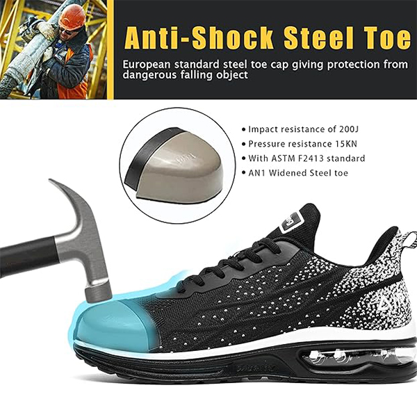 Designer Shoes HiHatide Steel Toe Shoes for Men Work Shoes Safety Sneakers Air Cushion Lightweight Slip Resistant Breathable Comfortable