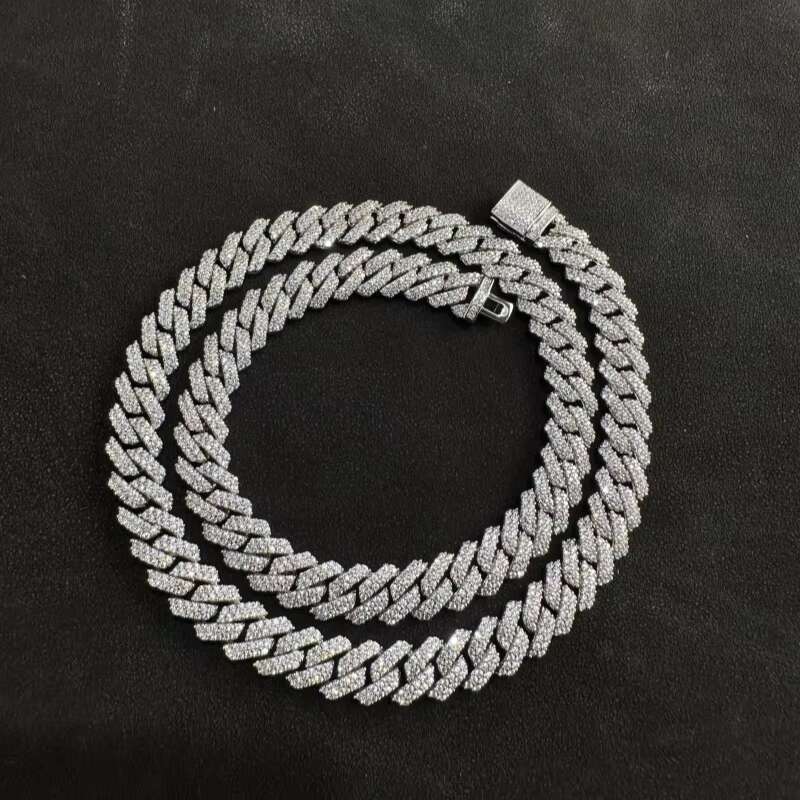 Wholesale 8-12mm VVS Moissanite Diamonds White Gold Plated 925 Silver Miami Iced Out Cuban Link Chain Mens Hip Hop Necklace