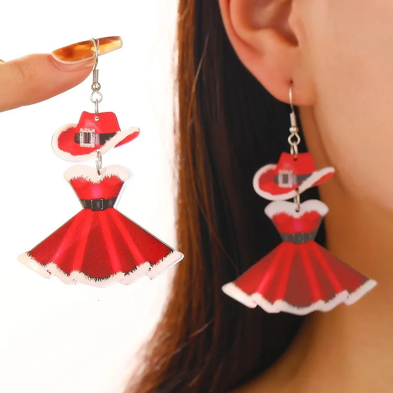 2025 Christmas carnival party acrylic earrings fashionable red dress hat niche earrings for women 251031