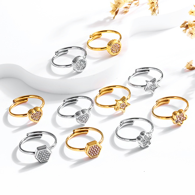 Cross Border Fashion Ring Trade New Product Stainless Steel Ring Designer Ring Circular Hexagonal Ring Women's Light Luxury Geometric Ring Simple