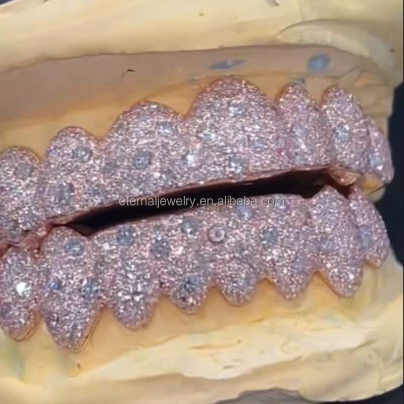 Custom Fashion Hip Hop Jewelry 925 Sterling Silver Iced Out VVS Diamond Round Cut Moissanite Teeth Grillz for Mens