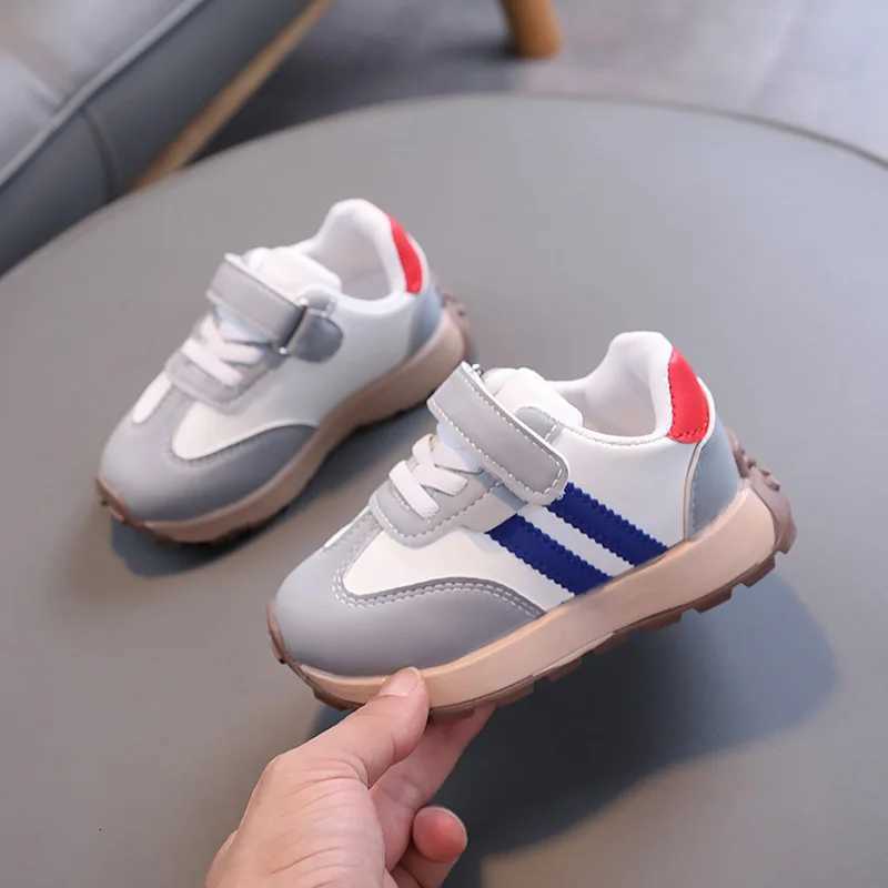 2024 New Spring Fall Sport Shoes for Boys Fashion Patchwork Stripes Dad Sneakers for Girls Black Khaki Gray Kids Trainers H08034T251110