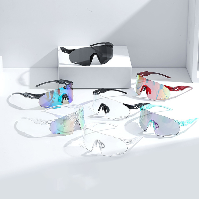 New Fashionable Cross-Border Vibrant Windproof Cycling Sunglasses Outdoor Oversized Frame Photochromic UV-Protective Sports Sunglasses for Women
