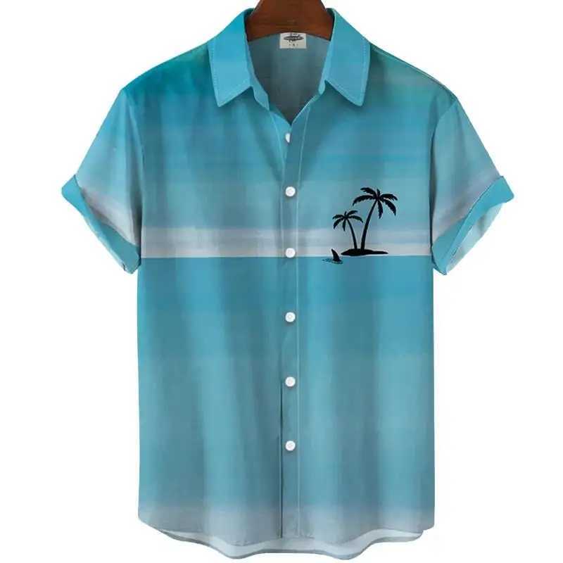 New 3D oversized geometric print Hawaiian summer beach casual mens short sleeved top comfortable Chinese style X250410