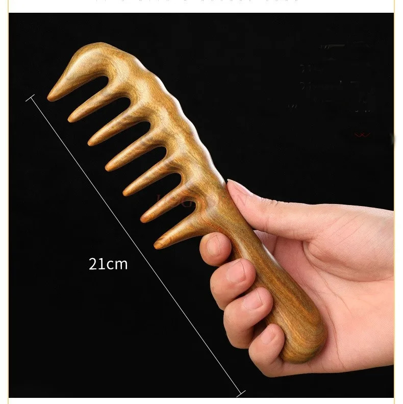 Green sandalwood head meridian comb scalp massage big tooth natural genuine sandalwood comb wide tooth hair loss 251107
