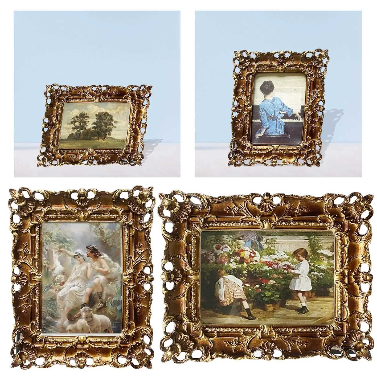 Vintage Style Picture Rectangle Embossed Display Tabletop Wall Hanging Resin Photo Frame for Decoration Home Arts Portrait L251110 H260306
