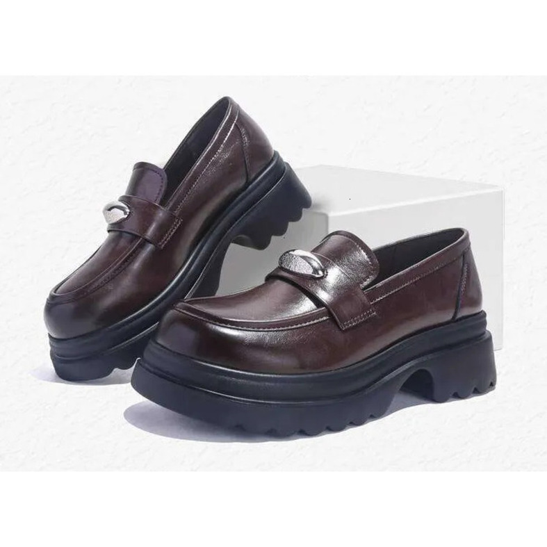 2025 Jifffly Women's Single New Summer Versatile British Style Slip - On Black Leather Thick Loafers