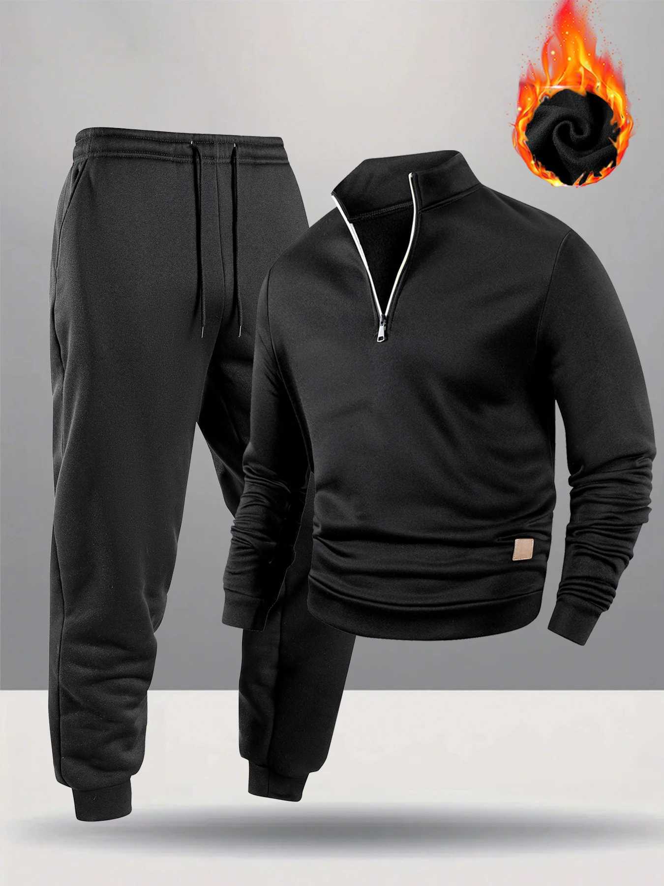 Mens Solid Color Casual Tracksuit Spring and Autumn 2025 New Long Sleeves Pullover Pants Two-piece Set Daily Jogging Suit W251110