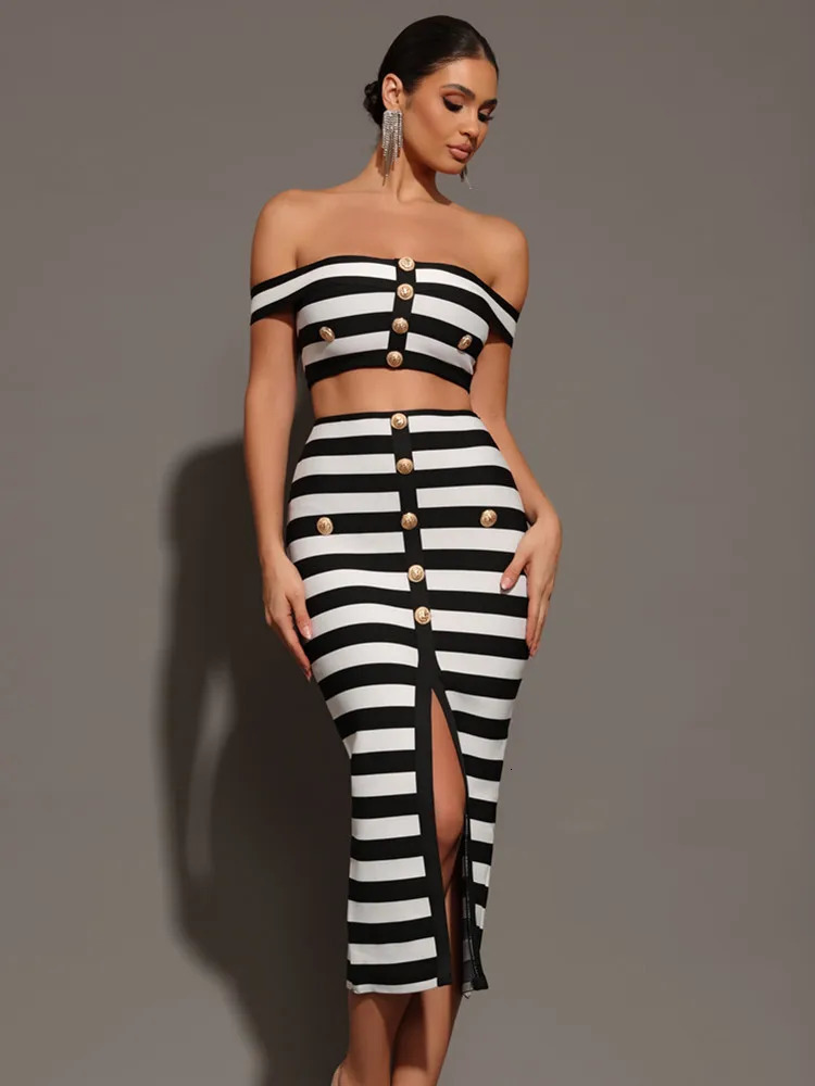 Womens Summer Sexy Shoulder Strap Button Two Piece Mini Bandage Set Celebrity ner Evening Party 250410