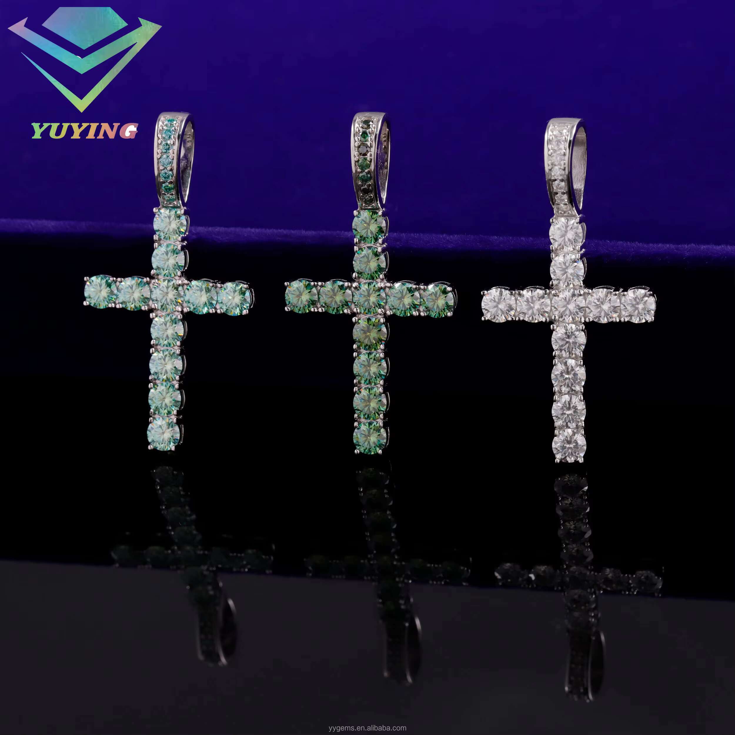 Ready to Ship Jewelry 3mm 4mm 5mm VVS Moissanite Diamond 925 Silver Material Cross Pendant for Hip Hop Mens