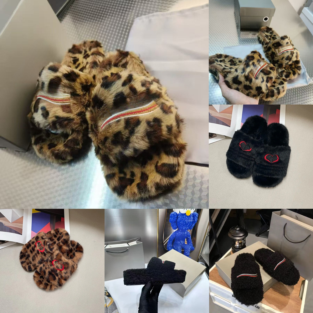 Luxury Leopard Fur Winter Fluffy Furry Slides Designer men women Slippers Ladies Wool Warm Letters Sandals Comfortable Fuzzy Girl Flip Flop Slippers size 35-46