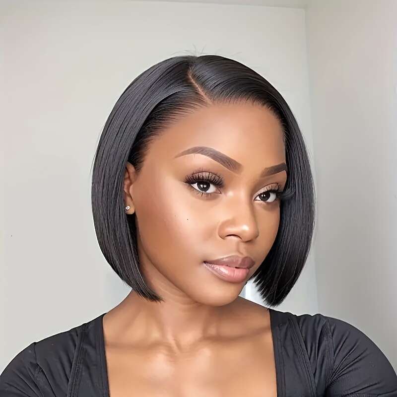 Chic Short Straight Bob With HD Transparent Lace Front - 13X4 Human Hair, Side Parted 200% Density Natural Look For Women, All Ethnicities, Hair Wig
