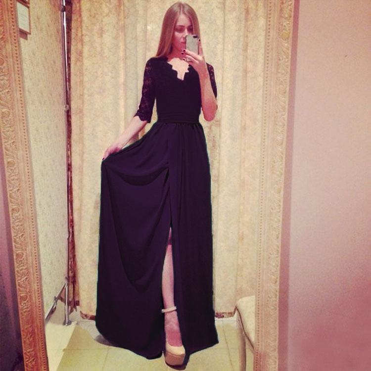 Autumn/Winter 2025 New Fashion Sexy Bandage Splice with Middle Sleeve Mark West Side Split Dress
