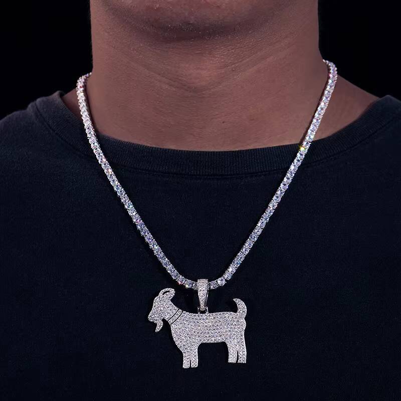 Dropshipping Rappers Jewelry 925 Sterling Silver VVS Moissanite Diamond Iced Out Goat Animal Pendant Necklace