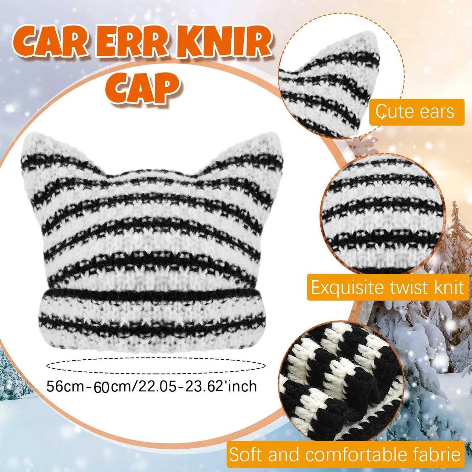 New Japanese Streetwear Harajuku Beanie Little Devil Striped Knitted Hat Women Girls Autumn Winter Cute Cat Ears CapXJ251110