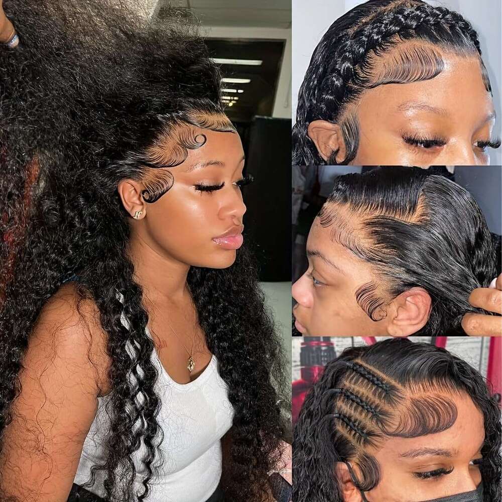 ESTILAR Deep Front Water Wave Curly Natural Black 13X4 HD Lace Frontal Wig Full And Thick Human Hair Wigs For Halloween Christmas Festivals