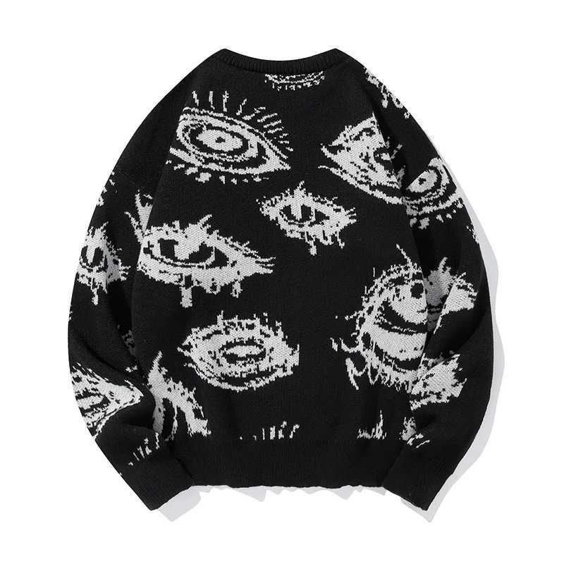 Fashion New American Trendy Men Sweater High Street Dark Eyes Printed Knit O Neck Long Sleeve Pullover Casual Loose High Street Knitwear Y251110