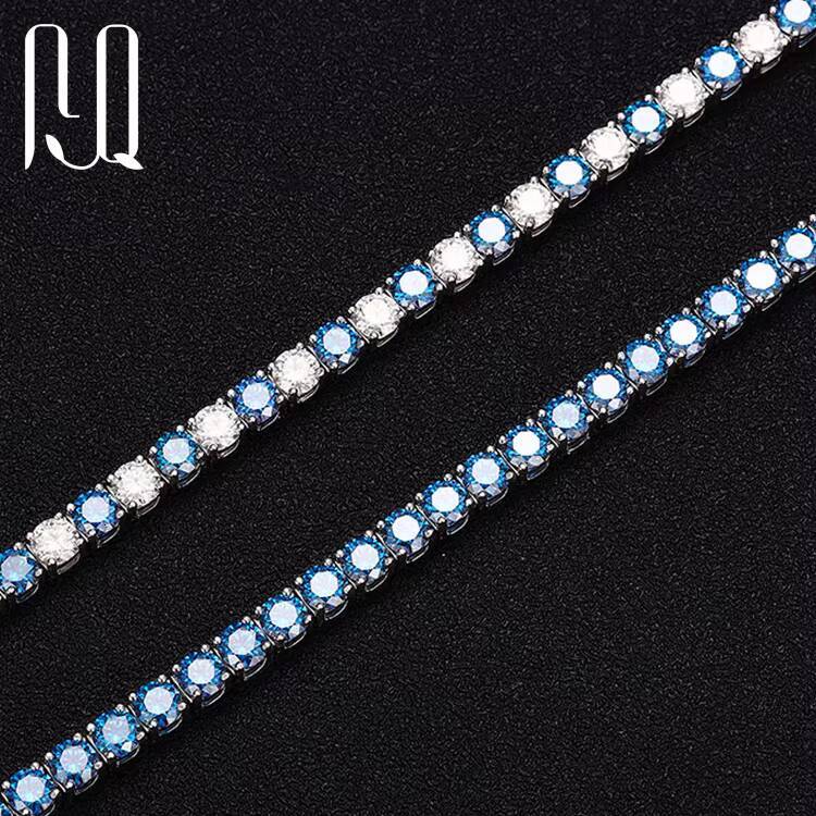 PYQ Fine Jewelry 3mm-65mm 925 Sterling Silver Grade VVS Royal Blue Mossanite Moissanite Diamond Tennis Chain Bracelet