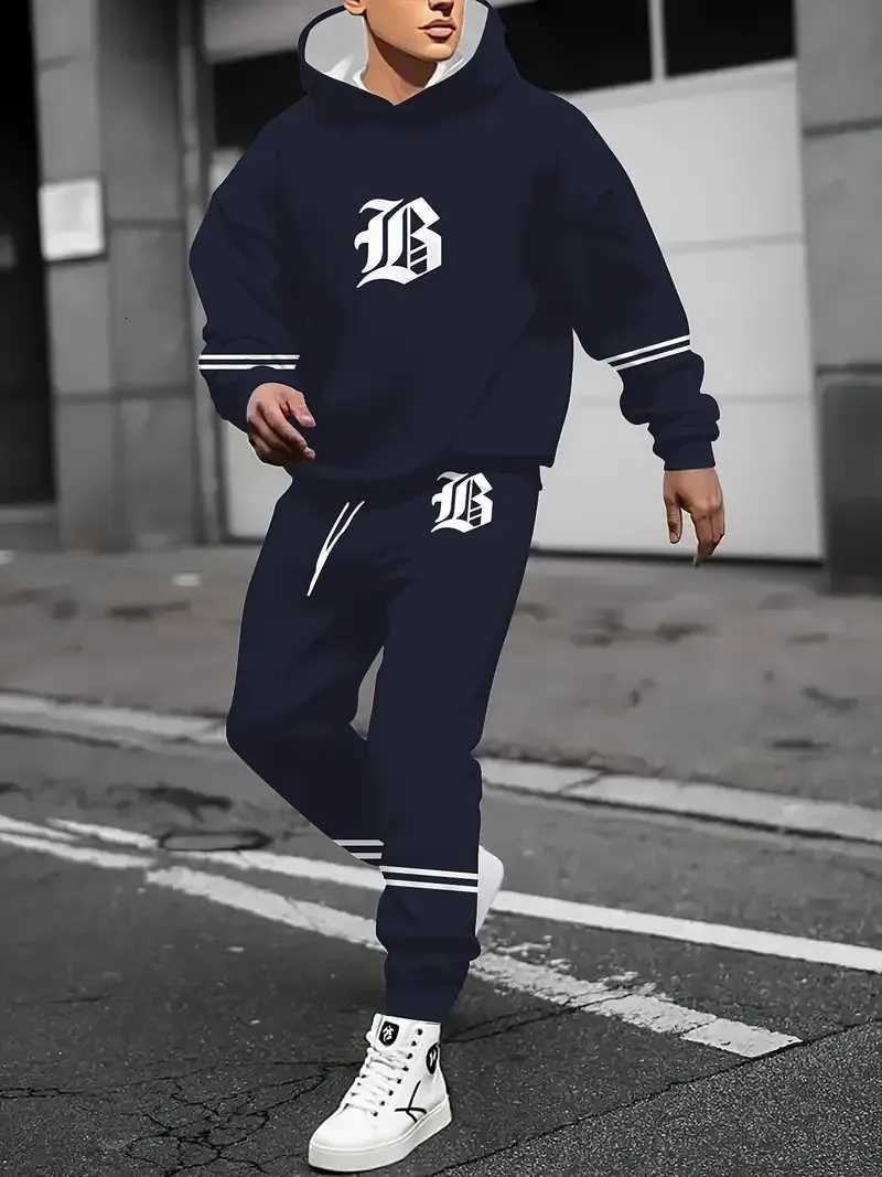 The new mens set for Spring and Autumn 2025 features a casual fashionable soft and comfortable 3D letter pattern print W251110