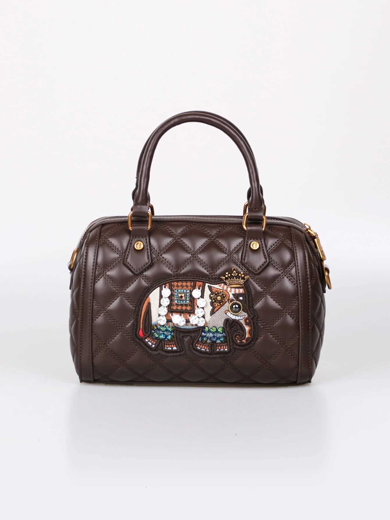 2025 fashion trend new retro heavy industry niche design elephant pattern embroidery Boston pillow bag exquisite Joker bowling r K251110