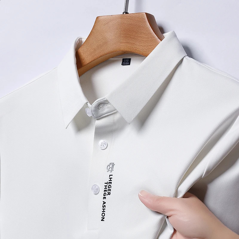 Polo Shirt Short Sleeve Summer Fashion Embroidery Business Casual Cool Feeling Ice Silk Breathable Shirt Men Clothing 250407