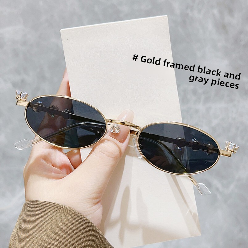 2025 Oval with Rhinestones Small Frame Artistic Style No Makeup Plain Glasses Sunglasses for Women Trendy