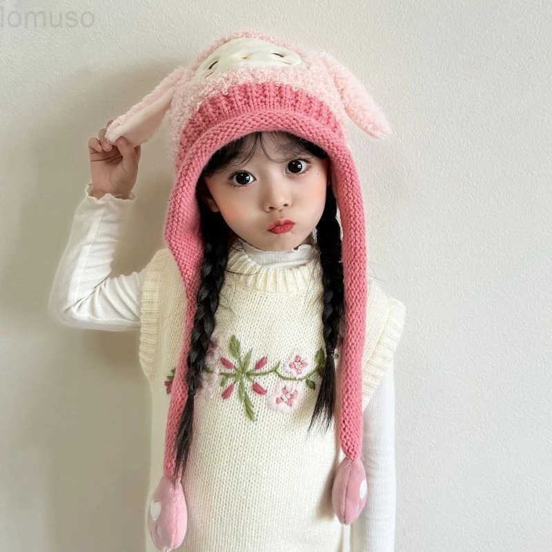 Sanrio kuromi cartoon cute knitted hat creative Kawaii girls winter thickened warm windproof ear protection hat gift wholesale H251110